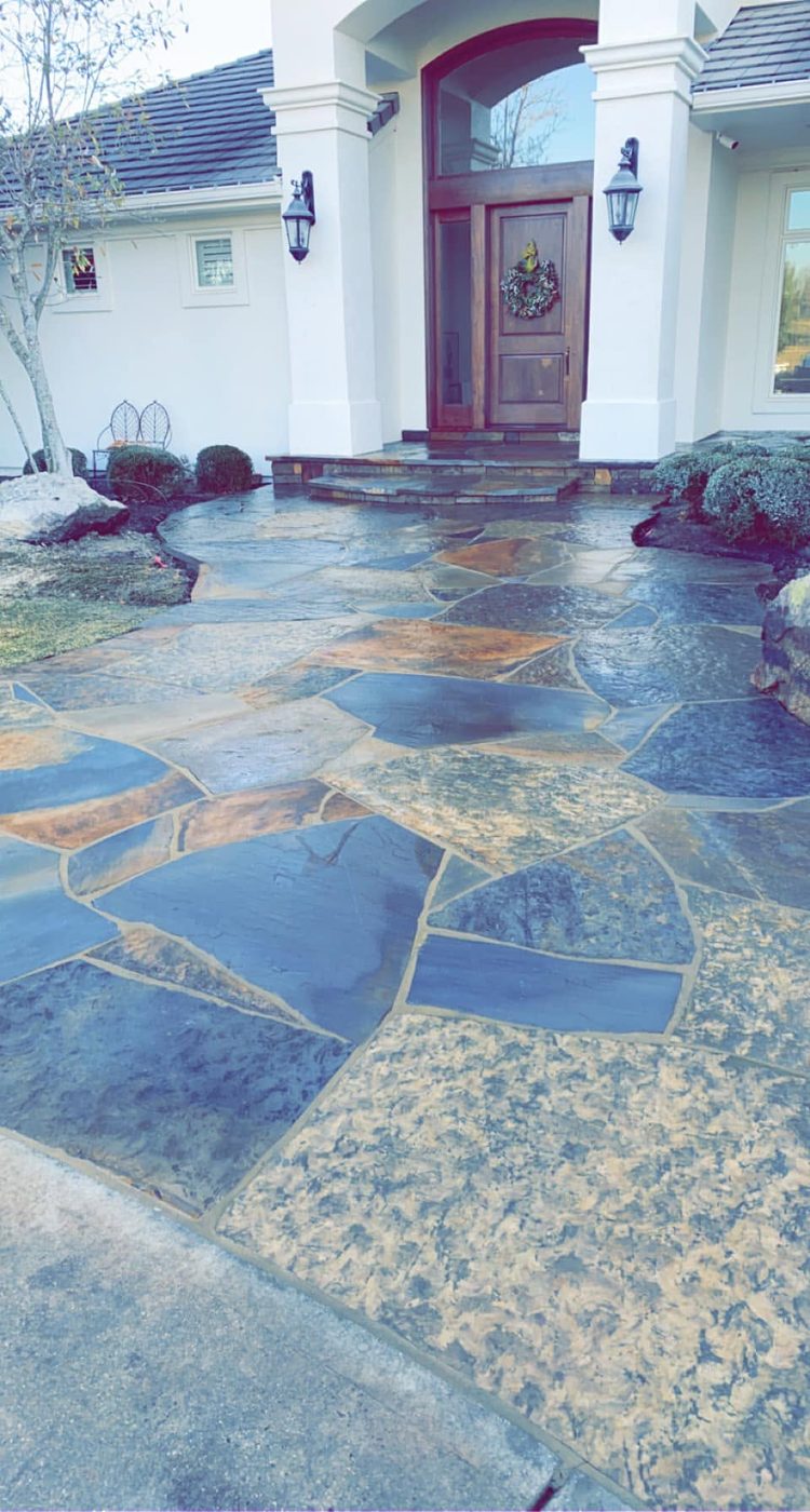 Flagstone entry walk leading to a front door