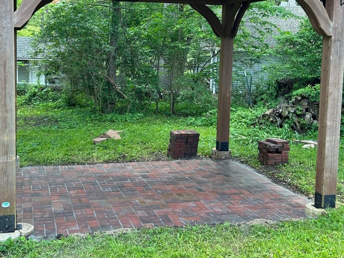 Brick paver floor laid under the gazebo