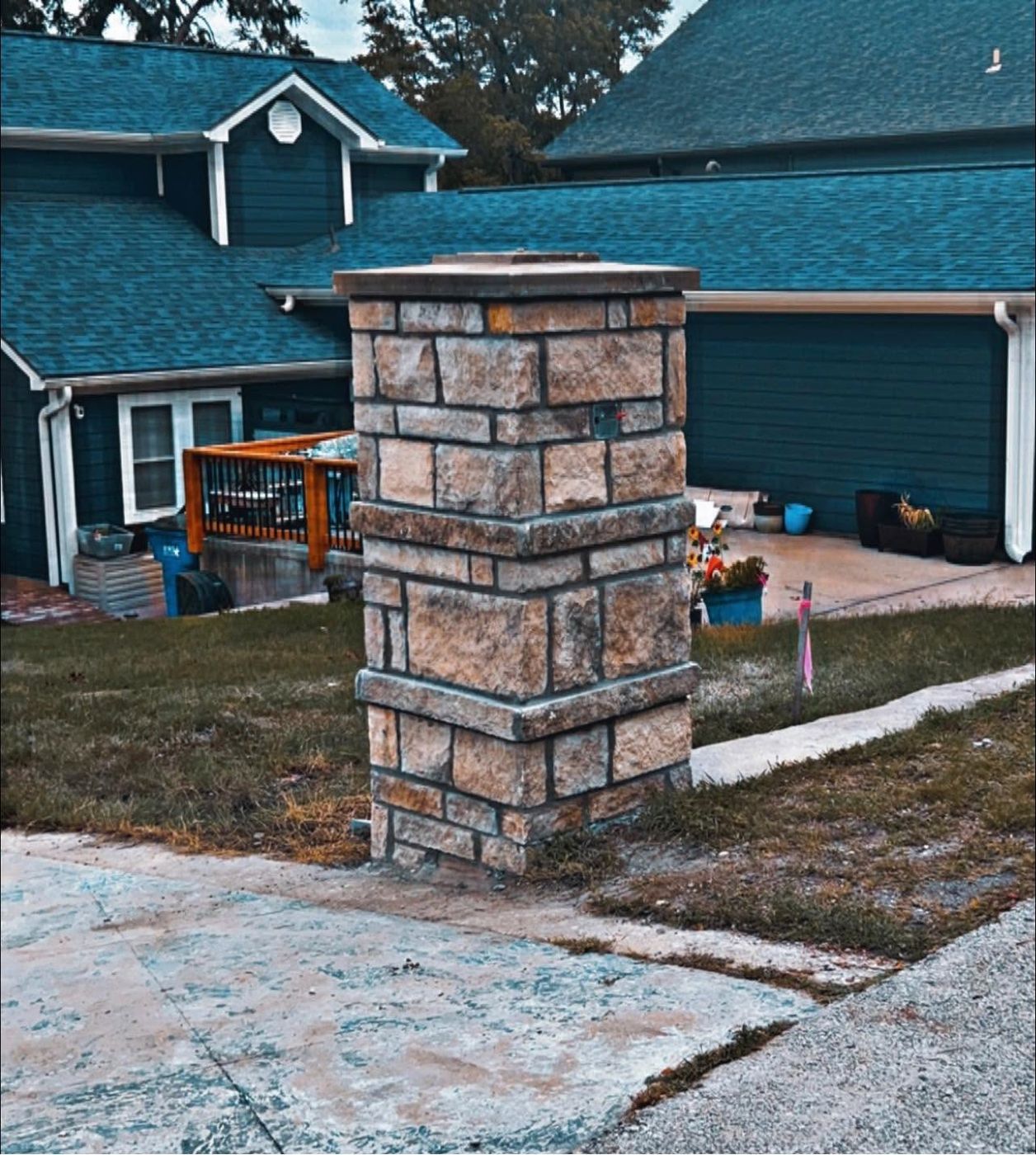 Stone pillar rebuilt with a cap